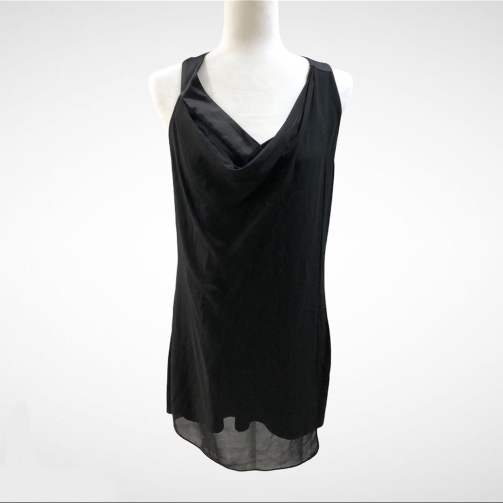 WHBM Black Sleeveless Woven Overlay Asymmetric Top V Neck Size Medium - Picture 2 of 9